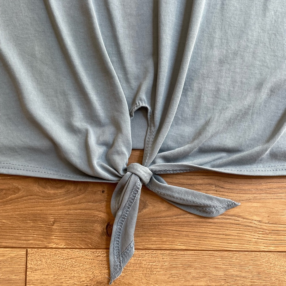 Tie Front Ruffle Top Blue - Picture 2 of 4